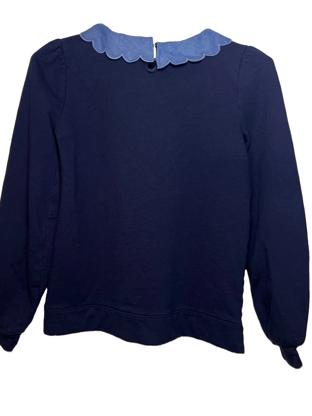 Talbots Girls Navy Sweatshirt with Scalloped Light Blue Collar - Picture 2 of 7